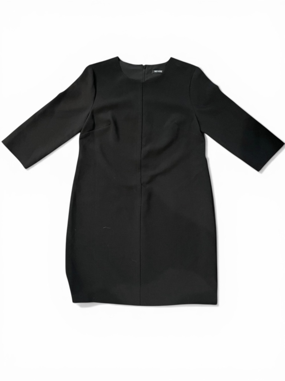NIC+ZOE Crepe Knit Shift Dress Midi 3/4 Sleeve Center Seam Back Zip Black M